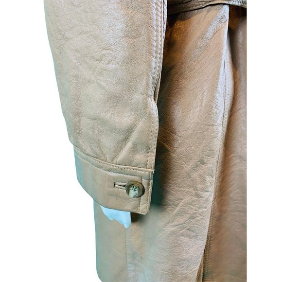 Vintage 1970s Leather Coat Women's Khaki USA Wilsons Open Trench | B 43" - Picture 10 of 10